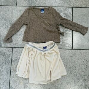 Old Navy Brown Wrap Knit Top & Cream Skirt Kids Matching Set